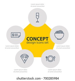 Vector Illustration Of 5 Cafe Icons. Editable Pack Of Account, Pepperoni, Bowl And Other Elements.