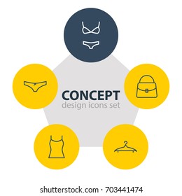 Vector Illustration Of 5 Clothes Icons. Editable Pack Of Cloakroom, Handbag, Singlet Elements.