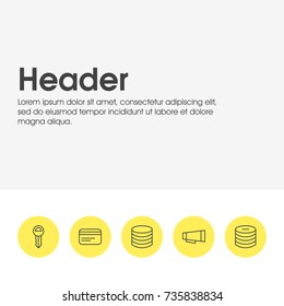 Vector Illustration Of 5 Commerce Icons. Editable Pack Of Payment, Minus, Money And Other Elements.