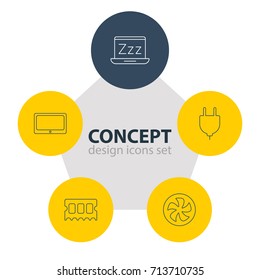Vector Illustration Of 5 Computer Icons. Editable Pack Of Memory Chip, Laptop, Cooler And Other Elements.