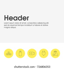 Vector Illustration Of 5 Computer Icons. Editable Pack Of Socket, Flash Drive, Router And Other Elements.