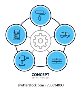 Vector Illustration Of 5 Construction Icons. Editable Pack Of Barrier, Lorry, Roller And Other Elements.