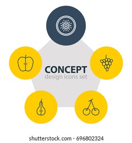 Vector Illustration Of 5 Dessert Icons. Editable Pack Of Jonagold, Duchess, Morello And Other Elements.