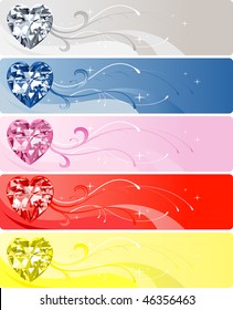 Ilustración vectorial de 5 Anuncios de corazón de diamante o cristal.