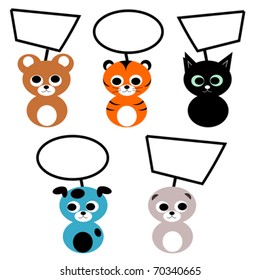 Vector illustration of 5 different baby animals with empty balloons