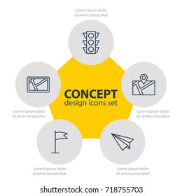 Vector Illustration Of 5 Direction Icons. Editable Pack Of Map, Pennant, Stoplight And Other Elements.