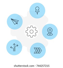 Vector Illustration Of 5 Direction Icons. Editable Pack Of Location, Marker, Signpost And Other Elements.