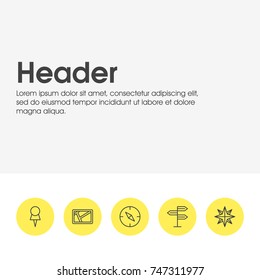 Vector Illustration Of 5 Direction Icons. Editable Pack Of Map, Marker, Guidepost And Other Elements.
