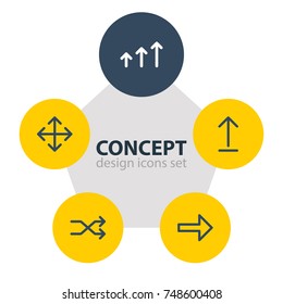 Vector Illustration Of 5 Direction Icons. Editable Pack Of Submit , Widen, Randomize Elements.