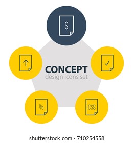 Vector Illustration Of 5 Document Icons. Editable Pack Of Download, Done, Percent And Other Elements.