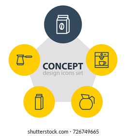 Vector Illustration Of 5 Drink Icons. Editable Pack Of Package, Espresso, Decanter And Other Elements.