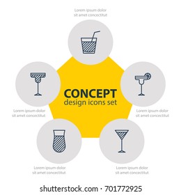 Vector Illustration Of 5 Drinks Icons. Editable Pack Of Beverage, Cocktail, Martini And Other Elements.