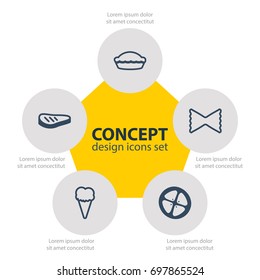 Vector Illustration Of 5 Eating Icons. Editable Pack Of Flan, Sundae, Roast Beef And Other Elements.