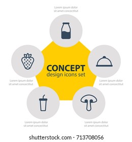 Vector Illustration Of 5 Eating Icons. Editable Pack Of Cruet, Fungus, Platter And Other Elements.