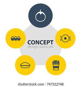 Vector Illustration Of 5 Eating Icons. Editable Pack Of Eggplant, Flan, Container And Other Elements.