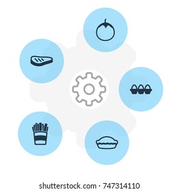 Vector Illustration Of 5 Eating Icons. Editable Pack Of Roast Beef, Container, Eggplant And Other Elements.