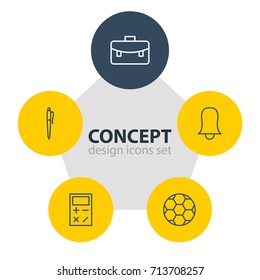 Vector Illustration Of 5 Education Icons. Editable Pack Of Jingle, Football, Pencil And Other Elements.