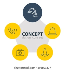 Vector Illustration Of 5 Emergency Icons. Editable Pack Of Alarm, Hotline, Taper And Other Elements.