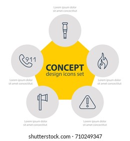 Vector Illustration Of 5 Emergency Icons. Editable Pack Of Burn, Hotline, Exclamation And Other Elements.