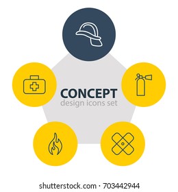 Vector Illustration Of 5 Extra Icons. Editable Pack Of Medical Case, Hardhat, Safety And Other Elements.
