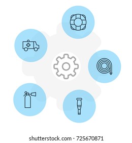 Vector Illustration Of 5 Extra Icons. Editable Pack Of Hosepipe, Safety, Lifesaver And Other Elements.