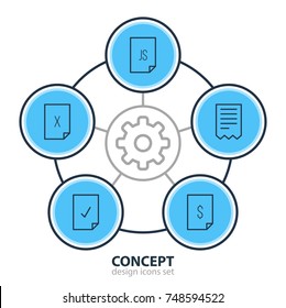 Vector Illustration Of 5 File Icons. Editable Pack Of Remove, Script, Folder And Other Elements.