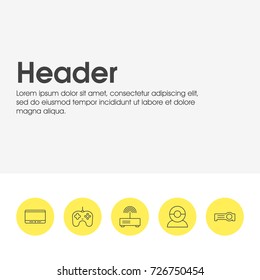 Vector Illustration Of 5 Gadget Icons. Editable Pack Of Monitor, Joypad, Floodlight And Other Elements.