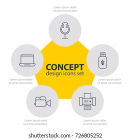 Vector Illustration Of 5 Gadget Icons. Editable Pack Of Camcorder, Usb Card, Photocopier And Other Elements.