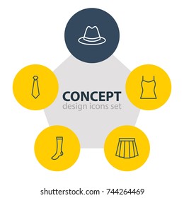 Vector Illustration Of 5 Garment Icons. Editable Pack Of Cravat, Fedora, Hosiery And Other Elements.