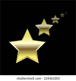 Vector illustration of 5 Golden stars on a black background