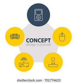 Vector Illustration Of 5 Hardware Icons. Editable Pack Of Cursor Controller, Loudspeaker, Game Controller And Other Elements.