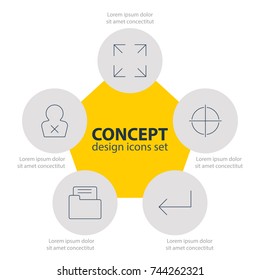 Vector Illustration Of 5 Interface Icons. Editable Pack Of Accsess, Positive, Wide Monitor And Other Elements.