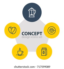 Vector Illustration Of 5 Java Icons. Editable Pack Of Seed, Cup, Saucer And Other Elements.