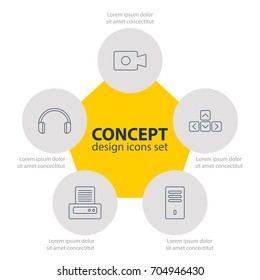 Vector Illustration Of 5 Laptop Icons. Editable Pack Of Movie Cam, Headsets, Keypad And Other Elements.