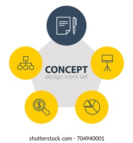 Vector Illustration Of 5 Management Icons. Editable Pack Of Magnifier, Scheme, Chart And Other Elements.