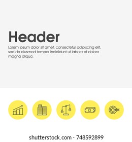 Vector Illustration Of 5 Management Icons. Editable Pack Of Cash, Columns, House And Other Elements.