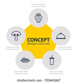 Vector Illustration Of 5 Meal Icons. Editable Pack Of Platter, Fungus, Soft Drink And Other Elements.