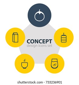 Vector Illustration Of 5 Meal Icons. Editable Pack Of Bowl, Eggplant, Milk And Other Elements.