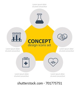 Vector Illustration Of 5 Medicine Icons. Editable Pack Of Exigency, Flask, Experiment Flask And Other Elements.