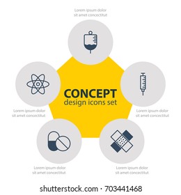 Vector Illustration Of 5 Medicine Icons. Editable Pack Of Patch, Vaccinator, Molecule And Other Elements.