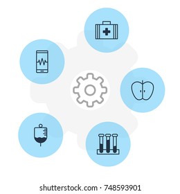 Vector Illustration Of 5 Medicine Icons. Editable Pack Of Phone Monitor, Antibody, Fresh Fruit And Other Elements.