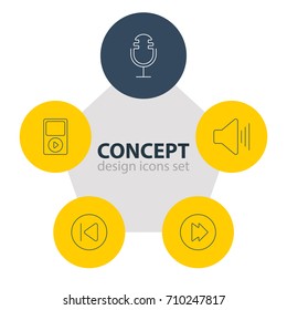 Vector Illustration Of 5 Melody Icons. Editable Pack Of Mp3, Advanced, Volume Up And Other Elements.