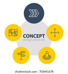 Vector Illustration Of 5 Navigation Icons. Editable Pack Of Place, Guidepost, Paper Geography And Other Elements.