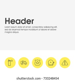 Vector Illustration Of 5 Necessity Icons. Editable Pack Of Safety, First-Aid, Siren And Other Elements.