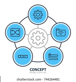 Vector Illustration Of 5 Network Icons. Editable Pack Of Archive, Administrator Tool, Wire And Other Elements.