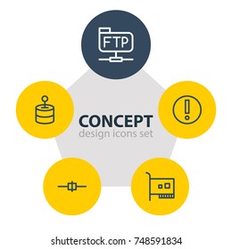 Vector Illustration Of 5 Network Icons. Editable Pack Of Cable, Solve, Mistake And Other Elements.