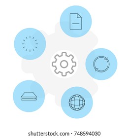Vector Illustration Of 5 Network Icons. Editable Pack Of Waiting, Refresh, Hard Drive Disk And Other Elements.