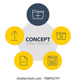 Vector Illustration Of 5 Office Icons. Editable Pack Of Install, Add, Delete And Other Elements.