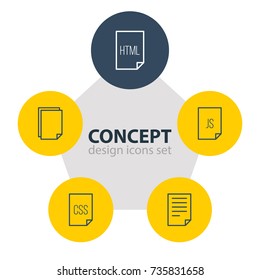 Vector Illustration Of 5 Page Icons. Editable Pack Of Script, Code, Copy And Other Elements.