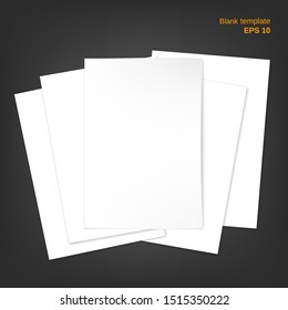 Vector illustration of 5 paper sheets with fold edge and shadows. Empty pages on grey background can be used as a mock up, template and backgrounds for your own projects. EPS 10 file.